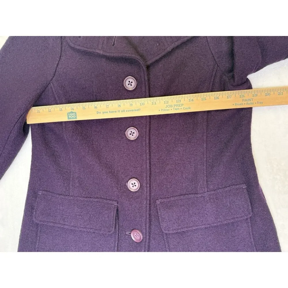 L.L.Bean Pea Coat Women’s Sz M Purple Bellandi Italian Boiled Wool Collared - Picture 6 of 8